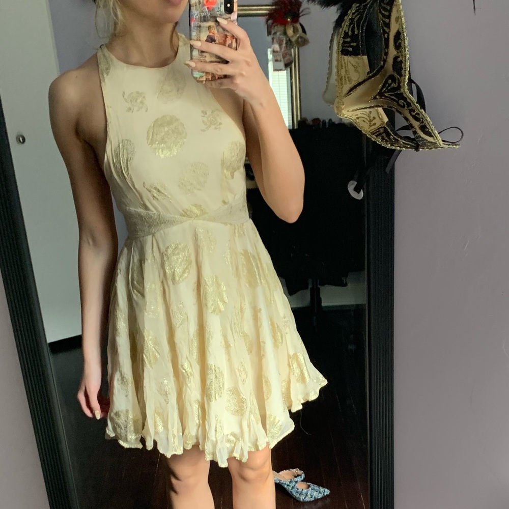 Kimchi blue gold and beige skater dress